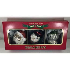 Christopher Radko Shiny Brite 3 Glass Christmas Ornaments Santa Snowman Reindeer